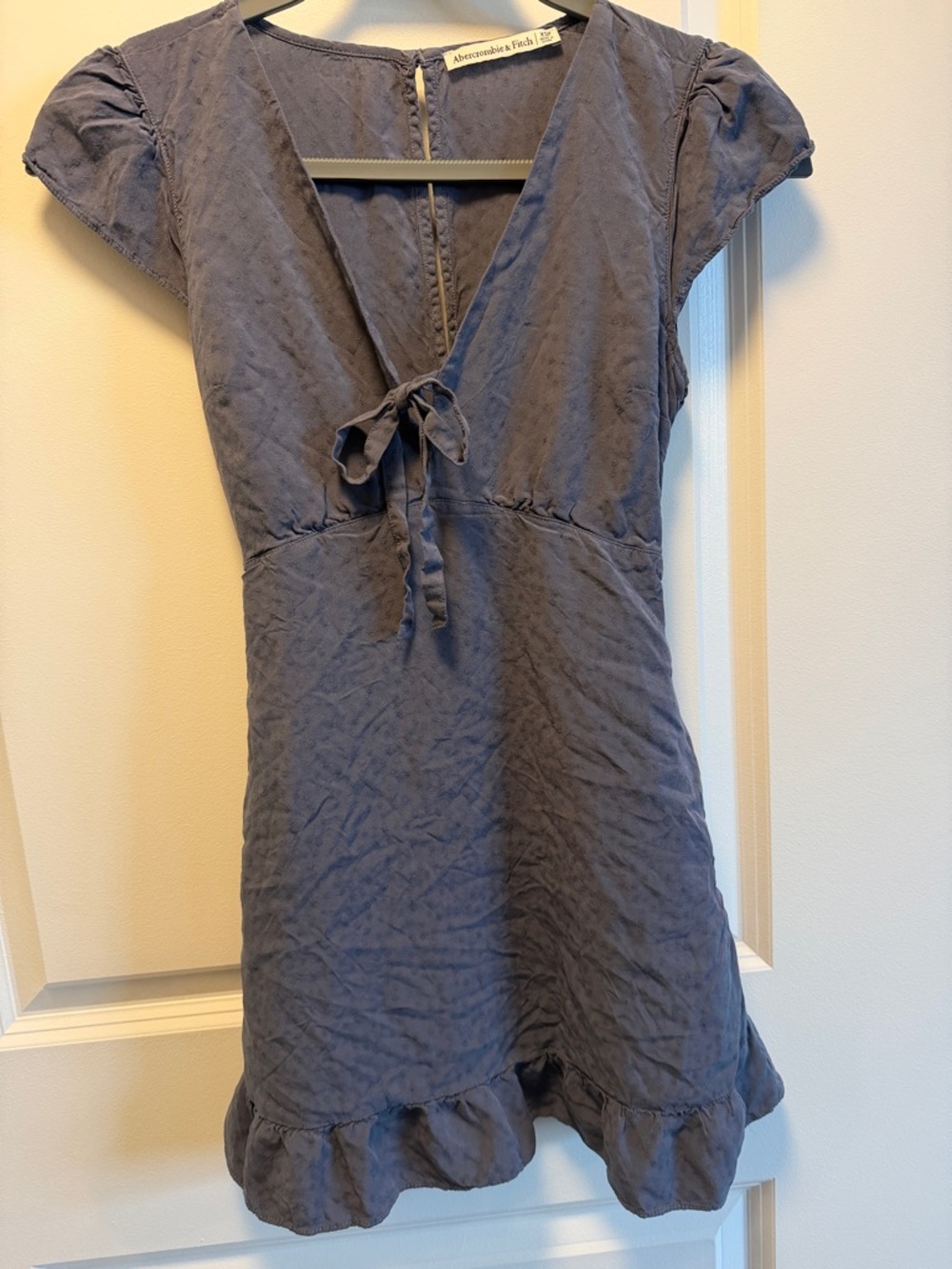 Abercrombie & Fitch Dusty Blue V-Neck Tie-Front Ruffle Mini Dress